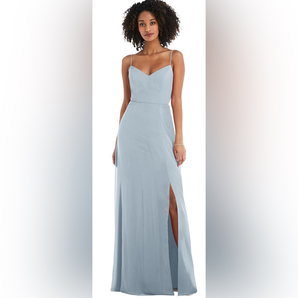 NWOT After Six Tie Back Cutout Maxi Dress w Front Slit in Mist - Size 16